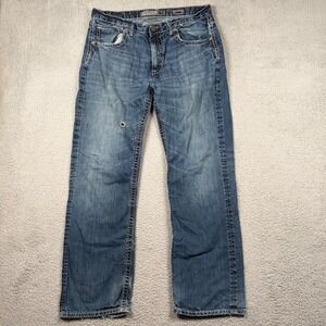 BKE Tyler Straight Mens Jeans 36R Medium Wash Blue Denim Distressed Y2K Skater